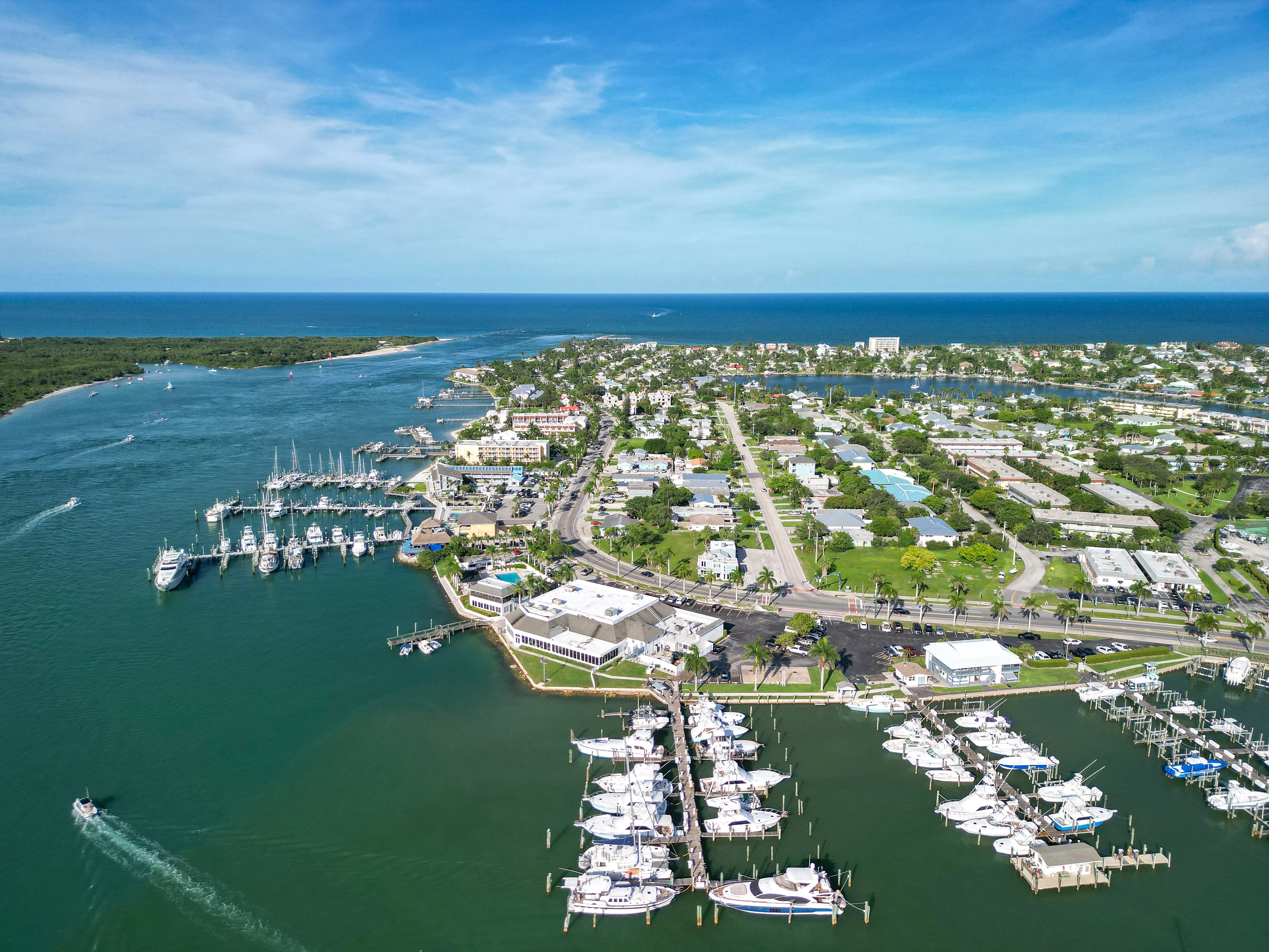 Aerial view of Fort Pierce waterfront homes and boat harbor