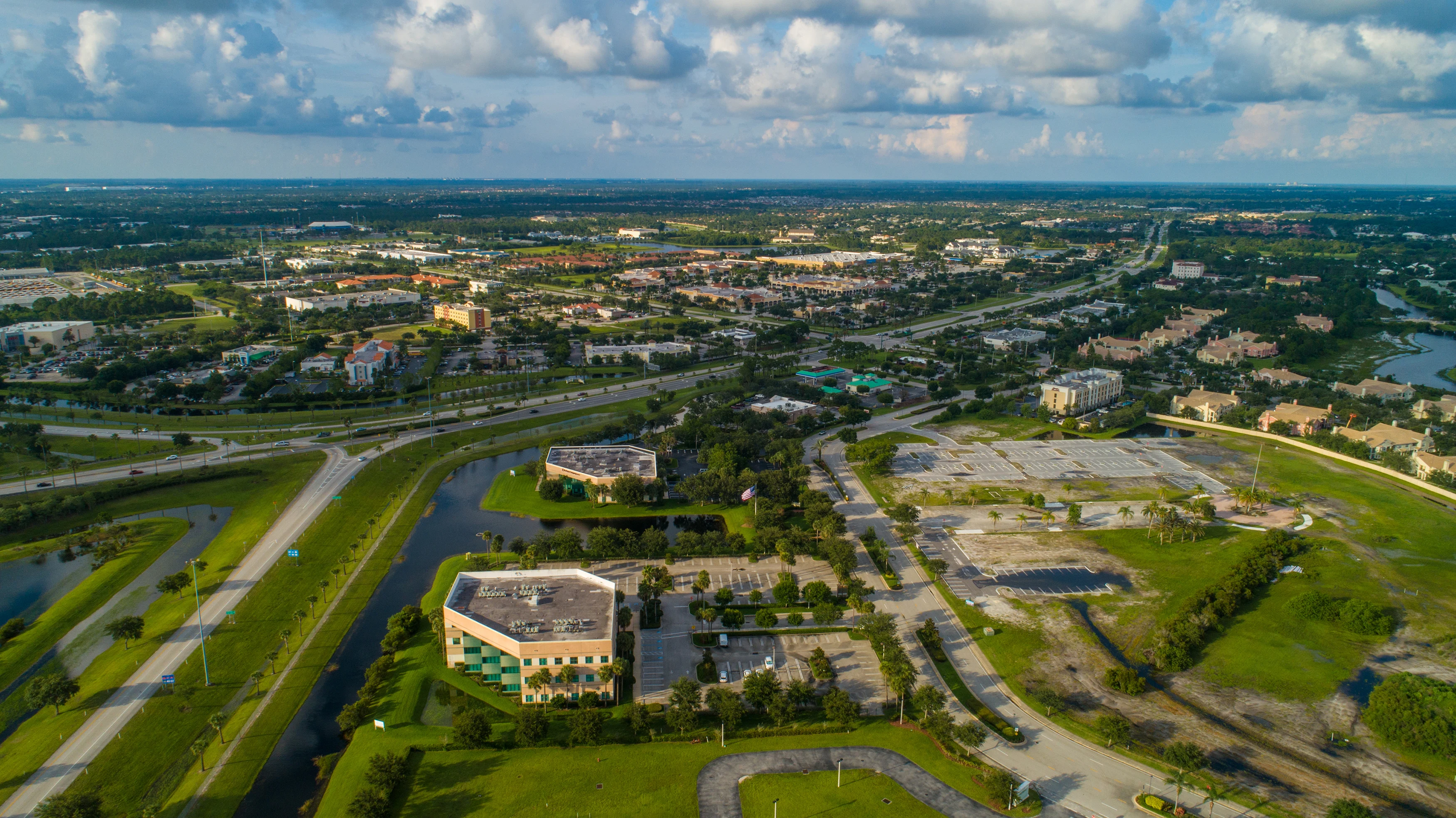 Aerial view of a Port St. Lucie commercial district