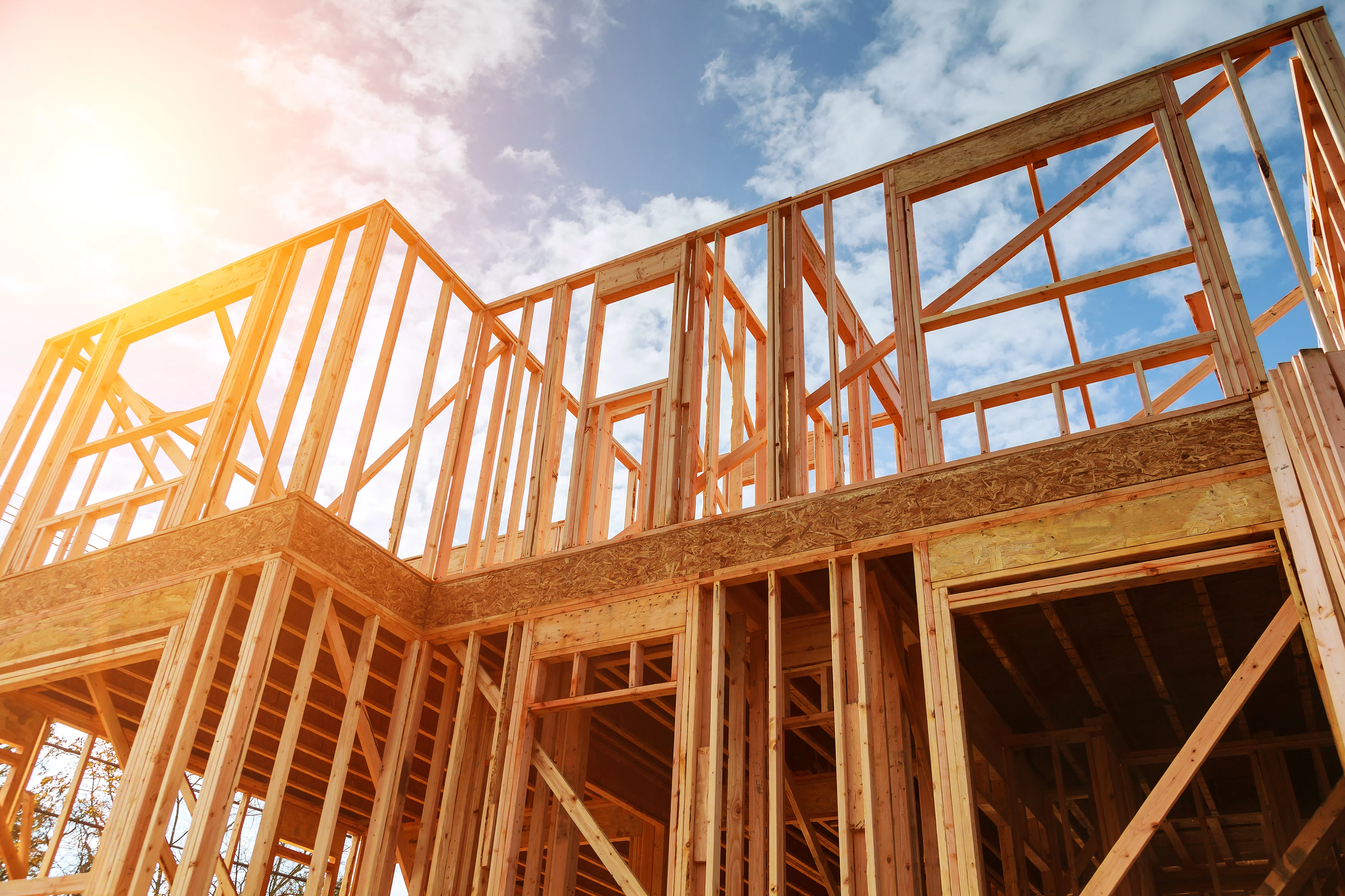 Wood framing for a new residential home addition